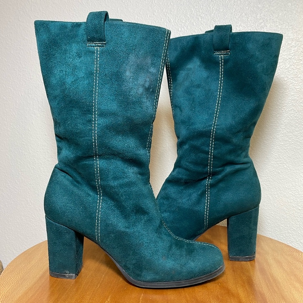 Ronzo Faux Suede Emerald Jewel Tone Boots Booties Size 38 7.5/8